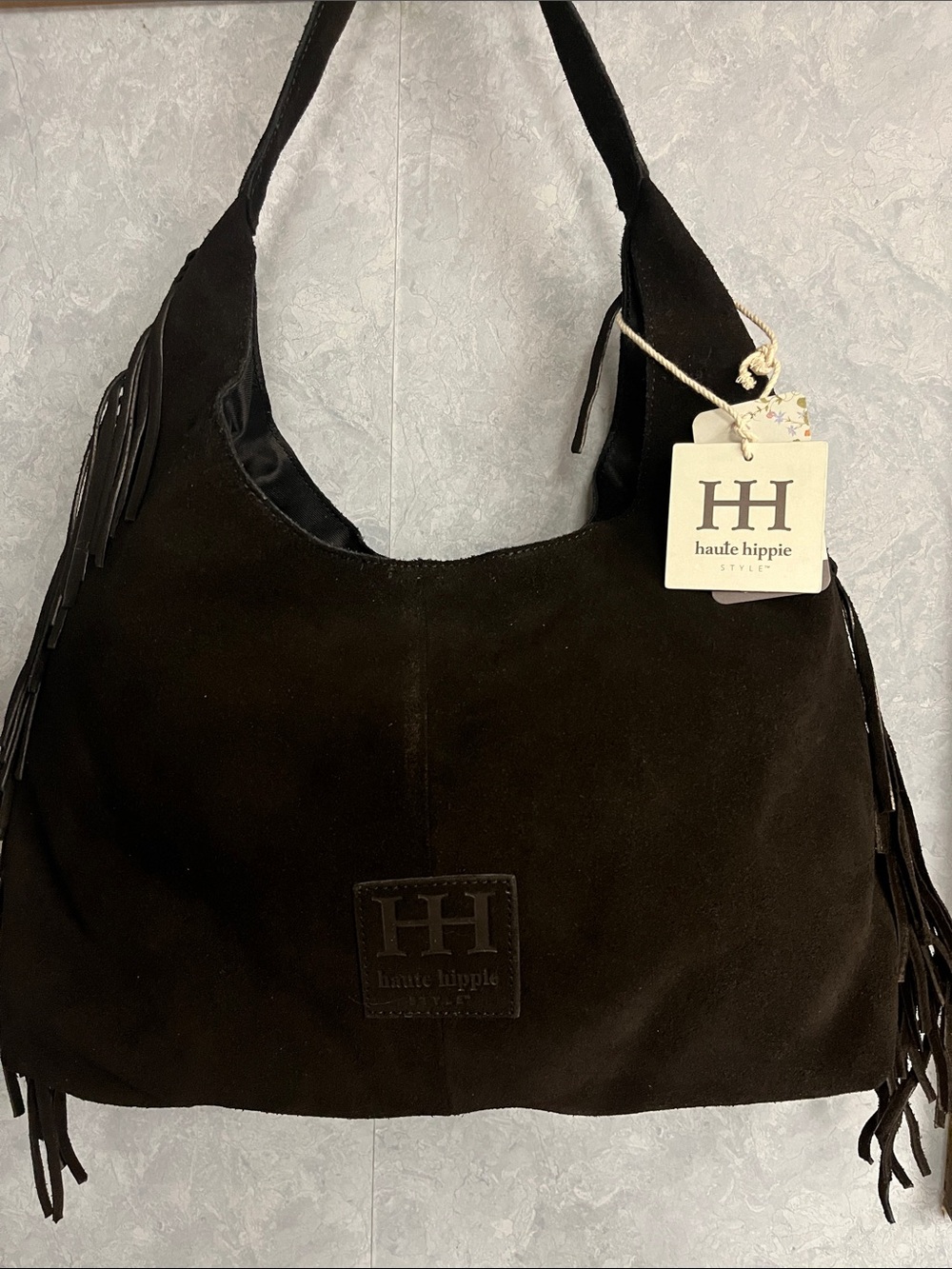 Haute Hippie Black Suede Fringe Shoulder Hobo NWT - Picture 3 of 14